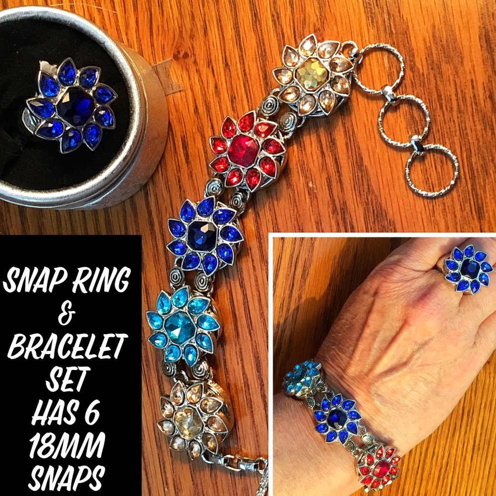 Gorgeous 18mm Bracelet & Stretch Ring With 6 Snaps